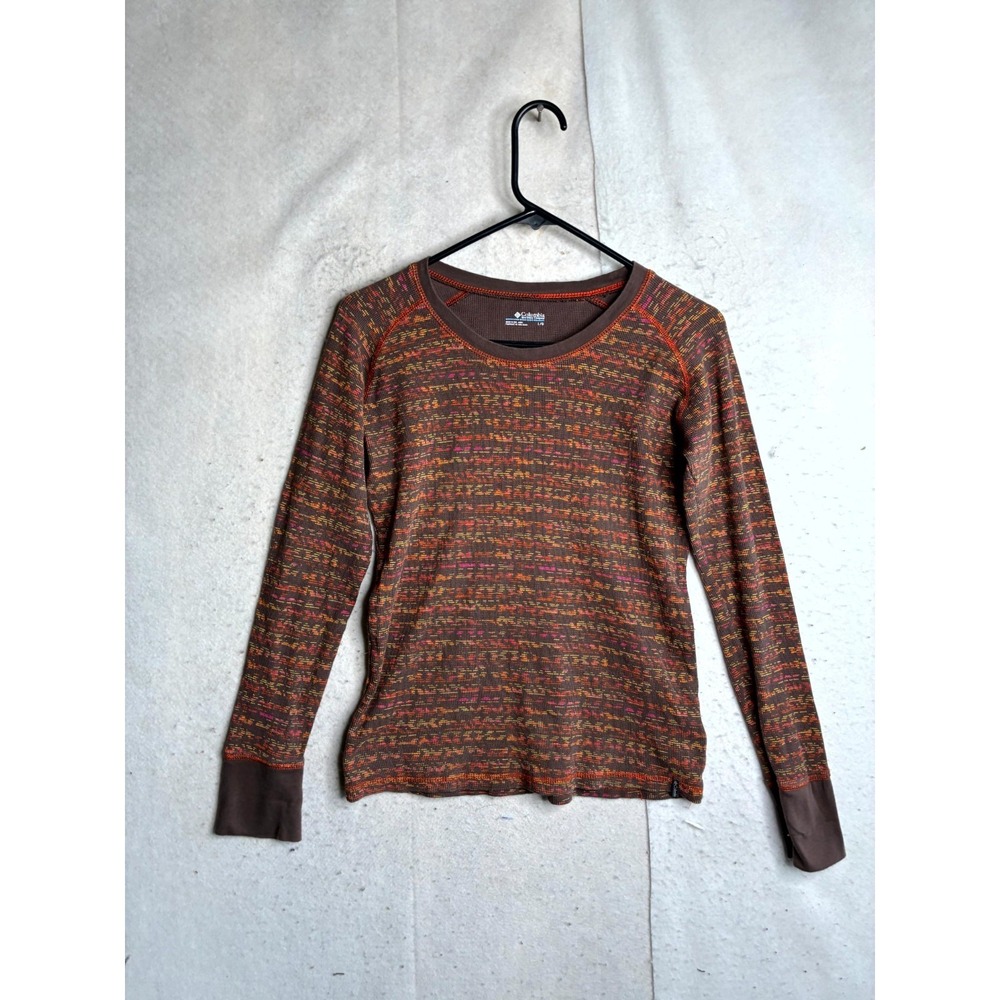 Columbia Thermal Top Womens Large Brown Geometric Print Raglan Sleeve Round Neck